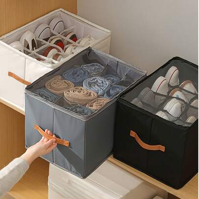 Foldable Fabric Shoe Box, Holds Up To 12 Or 16 Pairs Of Shoes, Large Capacity Fabric Shoe Box With Lid, Adjustable Dividers, Transparent Cover, Waterproof And Dustproof, Foldable Storage, Multi-Functional All-In-One Design, Suitable For Home, School, Dorm Closets, Dust And Moisture Proof, Machine Washable, Multi-Purpose