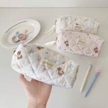 1 pieza Bolsa de almacenamiento de brochas de maquillaje con diseño de oso lindo, organizador de escritorio de alta calidad DIY, estuche para lápices de papelería para estudiantes