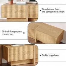 98'' Mid Century Modern TV Stand For Living Room, Bedroom, Wood TV Console With Storage, Entertainment Center With Drawers, Fluted TV Stand & Media Console With Cabinet, White, Natural - Natural Oak - 查看 9