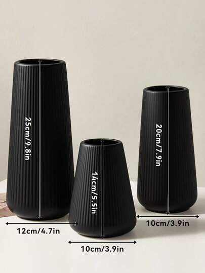 Pieces Sc inavian Unbreakable Vase Set Textured Plastic Tafel Zwart Wit Home Ornaments, Minimalist Artificial Bloemen Centrepiece Room Flower Glass view 3