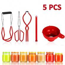 VERSAINSECT ng Supplies Canning Kit Canning Essentials Set Include Tongs Wide Mouth Funnel Jar Lifter Jar Wrench Magnetic Lid Lifter Stainless Steel AntiScald Clip Suit Red - como en la foto - Ver 5