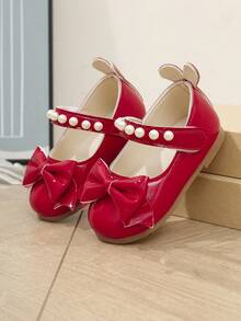 1 par de zapatos de princesa para niñas, con parte superior de cuero brillante, punta redonda, decoración de lazo, lindos y dulces, adecuados para vestidos de princesa, fiestas de cumpleaños, actuaciones, bodas, uso interior y exterior