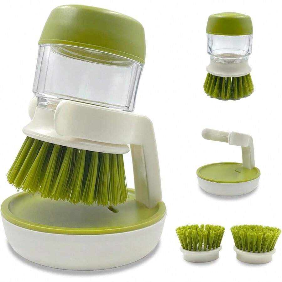 Soap Dispenser With Dish Brush And Storage Bracket Easy To Clean Kitchen Utensils And Sink Gray - Green - View 1