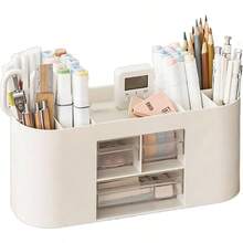 Organizador de escritorio de oficina con 3 cajones de almacenamiento, multiusos, bolgrafos, cosmticos, herramientas de maquillaje, contenedor para bolgrafos - Baijia Transparente D - Ver 2