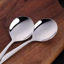 7-Inch Soup Spoons, Baikai Bouillon Spoon,18/10 Stainless Steel Finished Table Dinner Spoons Set Of 4 (Silver) - 銀色 - 查看 3