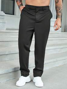 Plus Size Men's Solid Color High Waist Pockets Straight Loose Casual Pants