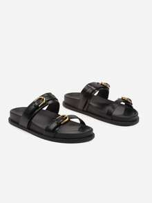 Sandalias con hebillas y correas decorativas - Negro - Ver 5