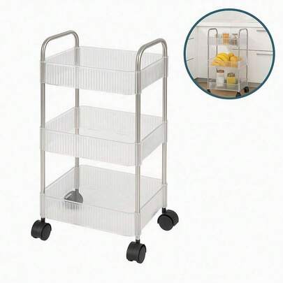 Carrinho Organizador Multiuso Transparente Com Rodinhas para Manicure Banheiro Lavanderia livros fruteira