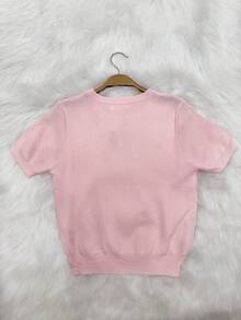 Bin Hang - Blusa feminina de manga curta em malha bordada com losangos