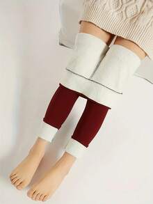 Christmas  Halloween    Fashionable    Warming  Soft    Fabric    Winter    Winter Fleece-Lined Thermal Pants Fleece-Lined Yoga - Màu Đỏ Sâu - Xem 6