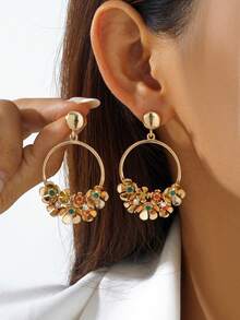 1 对镂空花朵和心形吊坠耳环，优雅简约的设计，适合日常佩戴，适合作为母亲节礼物、街头风格、派对、毕业典礼 - 金色 - 查看 2