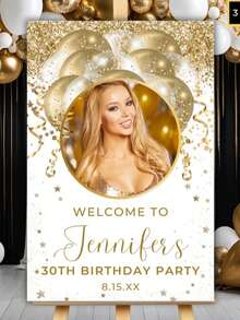 1pc Personalized Black & Gold Photo Birthday Poster, Customized Birthday Welcome Sign, Customized Frameless Canvas Poster - Personalized Photo Wall Decor, Wall Decoration, Home Decor, Exquisite Decor, Birthday Celebration Sign, Any Age, Modern Poster Printing, Fashionable Outdoor Poster Decor, Fashionable Home Decor, Give Him A Unique Gift, Home Living, Event Party Supplies, Customized Poster - Multicolor - View 1