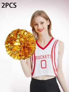 2pcs/Set Blue & Silver Pom Poms - High Index Plastic, Suitable For Dancing, Dance Accessories, Gymnastics, Sports Events And Festivals, Team Spirit Sports Cheering