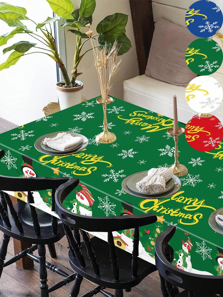 مفرش طاولة بتصميم رجل الثلج وشجرة الميلاد، مع عناصر عيد الميلاد مثل رجل الثلج وشجرة الميلاد والثلوج، ديكور منزلي للمطبخ والمنزل والمول والفصول الدراسية والحمام، ترويج عيد الميلاد