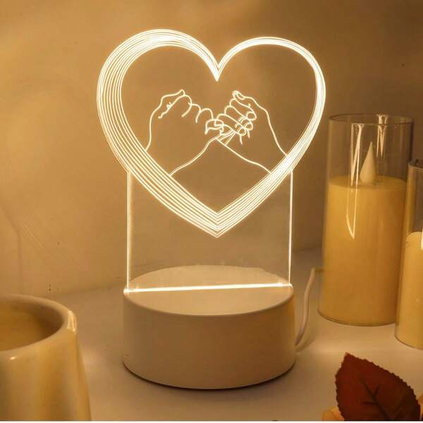 1 pièce Lampe de nuit à effet 3D en acrylique à lumière chaude, alimentée par USB, convient pour le salon, le bureau, la chambre à coucher, le mariage, la décoration de fête, cadeau d'ambiance
