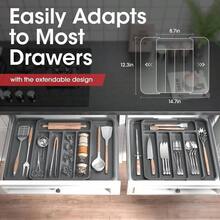 Silverware Organizer - Expandable Kitchen Drawer Organizer, Adjustable Utensil Organizer, Cutlery Tray Forks, Knives, Multipurpose Kitchen Organizers And Storage Solution, Black, Large - 中+灰色 - 查看 5
