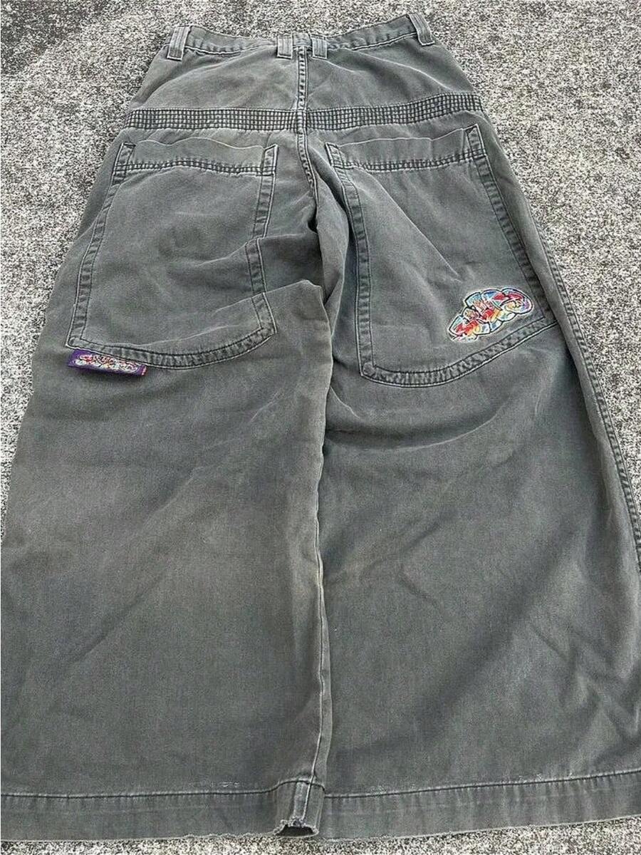 European And American Retro Street Casual Unique Pattern Printed Denim Short Pants, Niche Loose Wide-Leg Short Pants - Xám - Xem 1