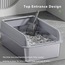 60 * 40 * 20cm Arenero para Gato de Acero Inoxidable, arenero para Gato, Diseo De Entrada Superior, con Pala - Gris - Ver 6