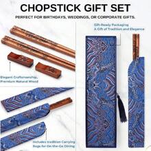 Chopstick Reusable, Wooden Dragon Chopsticks With Holder And Carrying Bags, Chinese Traditional Chop Sticks Gift Set 9 1/4 Inches Dark Blue,21971597