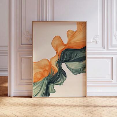 1 Pc, Wall Art, Vintage Poster, Burnt Orange Sage Green Modern Art Print, Silky Abstract Canvas Painting, Living Room Decor, Bedroom Aesthetic Design, Gift For Friends, Housewarming Gift, Unframed