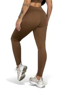 Calça Legging Suplex Lisa Academia Fitness Debi - Marrom - Visão 3