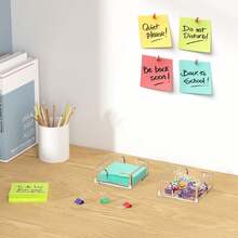 1 pieza Soporte de acrílico para bloc de notas - Soporte para notas adhesivas de 3x3 pulgadas para organizador de escritorio (sin blocs) Accesorios de escritorio de oficina Útiles escolares, transparente cristalino