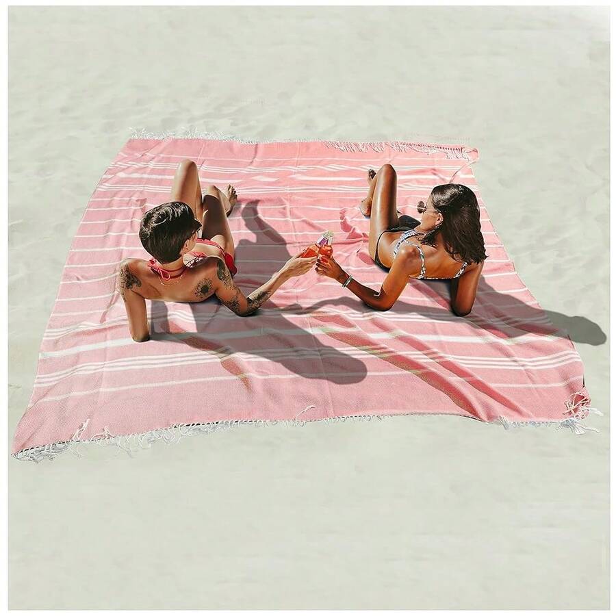 Giant Huge Thin Boho Throw Blanket Turkish Beach Blanket Towel Jumbo Extra Large Xl XXl Big Oversized Outdoor Picnic Accessories Airplane Travel Essentials Camping Gears Must Haves Yard Yoga Mat Coral - 較薄的珊瑚色172x72英寸 - 查看 1