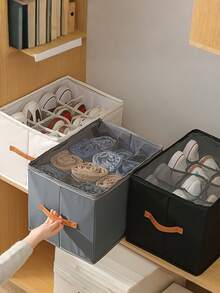 可折叠布艺鞋盒，可容纳12或16双鞋，大容量带盖布艺鞋盒，可调节隔板，透明盖，防水防尘，可折叠收纳，多功能一体式设计，适用于家庭、学校、宿舍衣柜，防尘防潮，可机洗，用途广泛。 - 彩色 - 查看 3