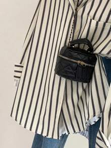 Women's Striped Button Down Shirts Casual Long Sleeve Loose Collared Blouses Tops With Pocket