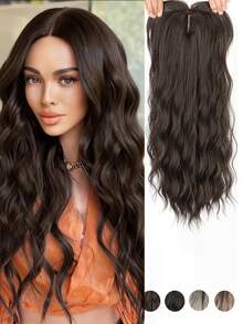 18 英寸女士假发顶部稀疏头发耐热纤维合成女士卷发波浪形（渐变浅棕色至金色） - 彩色 - 查看 1