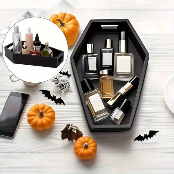 Neue gotische schwarze Sarg-förmige Schale, Horror-thematische Süßigkeiten-Schale, ohne Strombedarf, geeignet für Halloween Party Dekoration, gotische Heimdekoration und täglichen Gebrauch