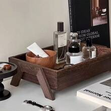 1pc Premium Wooden Desktop Makeup Organizer, Chinese Retro Style Vanity Tray, Storage Rack