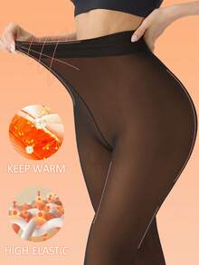 Women's High-Waist Fake Sheer Fleece-Lined Tight Leggings - Non-See-Through, Stretchy Comfortable, Tummy-Control & Butt-Lifting, Warm For Cold Weather Layering, Durable - Chocolate - View 4