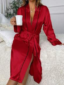 1 قطعة رداء أنيق بربطة الخصر للنساء، فستان نوم قصير من الساتان الحريري الناعم، لون أحادي أنيق بربطة الخصر خفيف الوزن، قصير وحريري ناعم، مناسب للعرائس والوصيفات والاستخدام المنزلي. فستان قصير لموسم الزفاف، رداء بطباعة حرفية، كيمونو ولباس نوم. - متعدد الألوان - مشاهدة 7