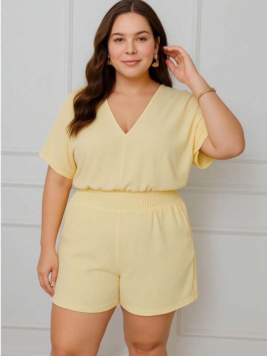 Elegant Casual Romper With Tie Back – Comfort And Style In One Piece - Yellow - View 1