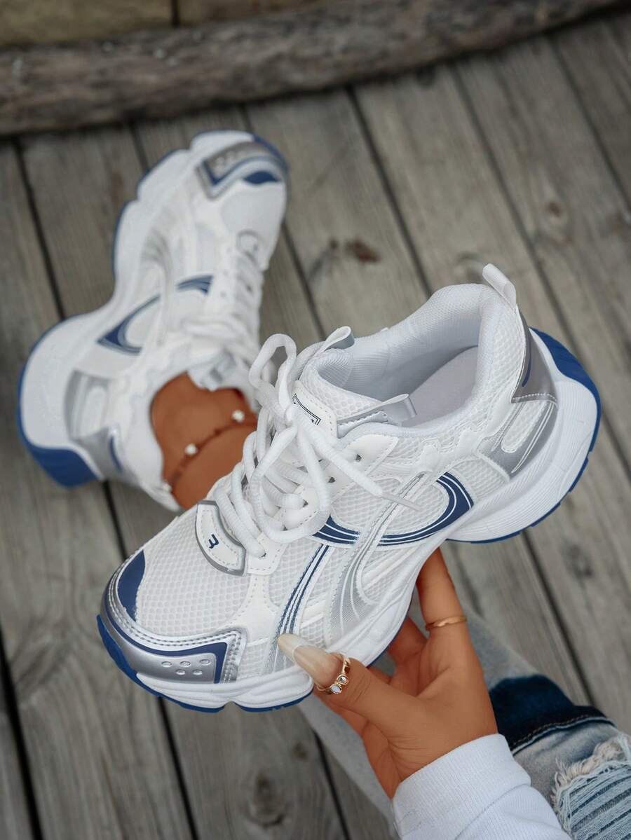 2024 Spring/Summer New Soft Leather Thick-Soled Chunky Sneakers, Women's Breathable Mesh Running Shoes, Casual Sports Shoes