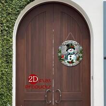 Panneau en bois décoratif de couronne de bonhomme de neige de Noël charmant - Décoration 2D polyvalente et ronde, convient pour la maison, le bureau et les célébrations de fêtes