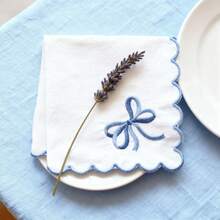 4 Pieces Bow Knot Embroidered Napkins Cloth 30*30cm/11.8*11.8inch White Background ​​Elegant​​ Formal Dinners Picnics Or Barbecues Anniversaries​​ Breakfast Or Coffee Time Corporate Events Bridal Shower​​ ​​Outdoor Picnic​ ​​Birthday Party​​