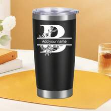 20oz Stainless Steel Personalized Travel Mug With Lid - Customizable With Name And Letter Design For Home, Office, Or On-The-Go - màu đen - Xem 3
