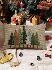 1/2/4 Fundas de cojín decorativas - Diseño minimalista de pino en marrón terroso/verde azulado/beige/gris/negro - Textura súper suave y aterciopelada - Aspecto de fibra de yute - Lavable a máquina - Para sala de estar, dormitorio, sofá - No se necesita inserto - Decoración de granja moderna - 30x50 cm, 2D plano