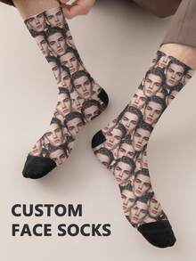 一双可定制图案的男士袜子，个性化照片袜子，适合帅哥美女，趣味定制情侣高筒袜，适合情人节、生日等各种场合，趣味十足，疯狂动漫风，多色可选，满脸狗狗、小猫咪图案，儿童客厅装饰的理想礼物，送给男友、女友、家人、朋友、宠物、祖父母、孩子，秋季时尚圣诞家居氛围 - 彩色 - 查看 8