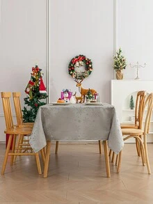 1pc Water-Repellent, Splash-Proof, Snow-Proof Jacquard Rectangular Tablecloth With Star Pattern, Available In Multiple Sizes. Lustrous Satin Tablecloth, Machine Washable Polyester, Suitable For Various Dining Occasions Including Dinner, Kitchen And Dining Table, Family Gatherings, Afternoon Tea, Catering, Cafe, Restaurant, Brunch, Buffet, Christmas Party Themes, Etc. - Silver - View 5
