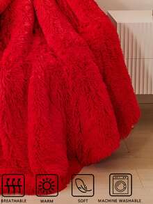 1PC Red Plush Shaggy Blanket Queen Twin King Size Luxury Fluffy Long Plush Blanket Bedding Throw Soft And Comfortable Couches Blankets For Home, For Sofa, Living Room Queen Twin King Size Multi-Purpose Use In Living Room, Bedroom And Sofa