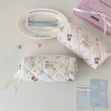 1 pieza Bolsa de almacenamiento de brochas de maquillaje con diseño de oso lindo, organizador de escritorio de alta calidad DIY, estuche para lápices de papelería para estudiantes