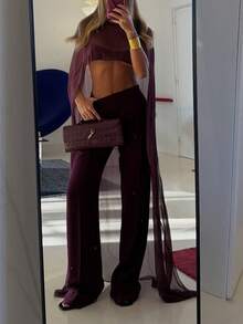 Sheer Long Poncho For Women Shrug Shawls And Wraps For Evening Dresses Lightweight High Low Chiffon Capes Pullover Tops Soft Wedding Cover Up - Burgundy - View 3