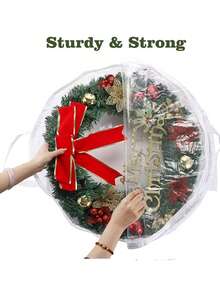 24-calowa przezroczysta skrzynia do przechowywania wieńców z tworzywa PVC z podwójnym zamkiem błyskawicznym i uchwytem – torba ochronna na wieńce, odpowiednia na Boże Narodzenie, jako dekoracja świąteczna na cały rok, trwały organizer na wieńce do użytku wewnątrz i na zewnątrz