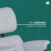 Sillón Reclinable MUBSON con Otomana de Cuero Genuino.Sillón de salón.Sillon con Reposapiés.Sillón Moderno para Sala, Recámara o Consultorio Silet.Sillón de descanso.(Negro) - blanco - Ver 10