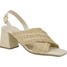 LAZZLU SHOES Women's Sandal With Thick Medium Block Heel And Comfortable Raffia - Màu be - Xem 3
