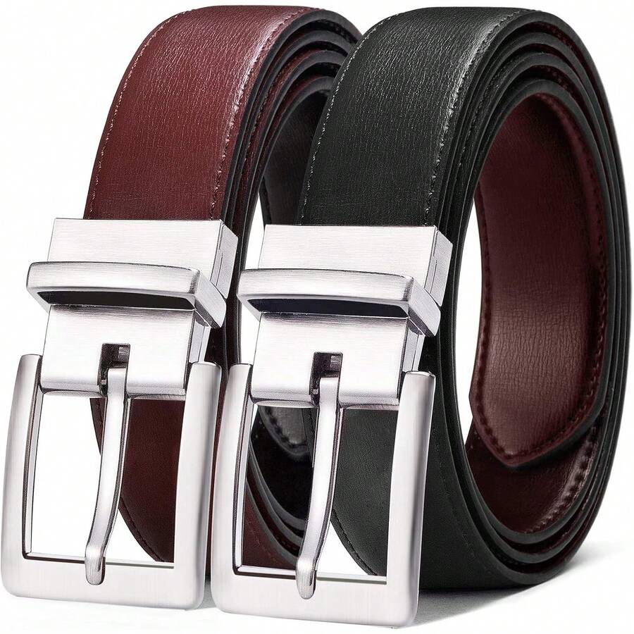 Men's Reversible Adjustable Belt - 1.25" Cut For Fit, 2 Sides In 1 Belt, Ideal For Gifts - 黑色/棕色1759 - 查看 1