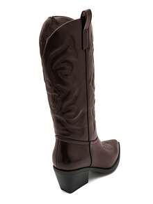 Bottes western and tige haute avec coutures Decoratives and bout pointu، أسلوب أنيق ومريح في الحياة اليومية. - براون 5677 - مشاهدة 4